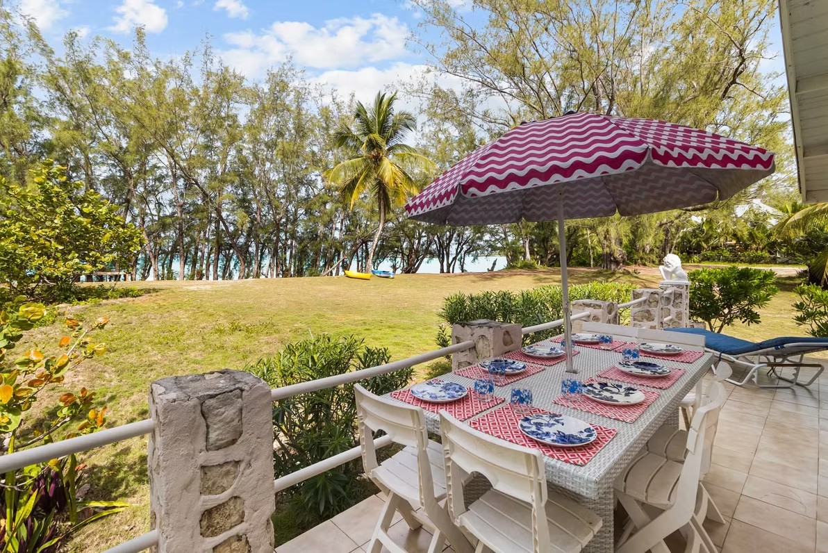 • Patio with table, chairs, and umbrella