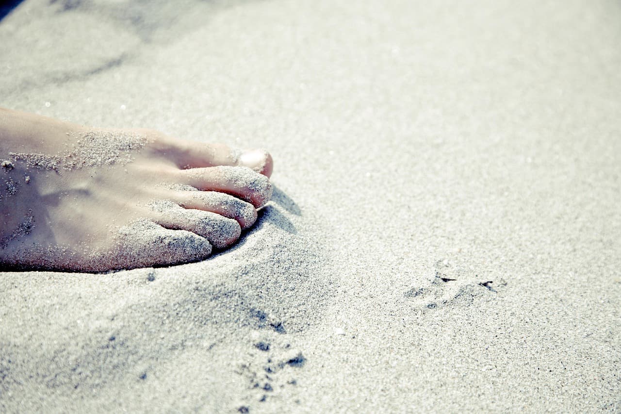 foot, nature, barefoot, sandy beach, vacations, wellness, relax, sand, beach, relaxation, toes, toenail, summer